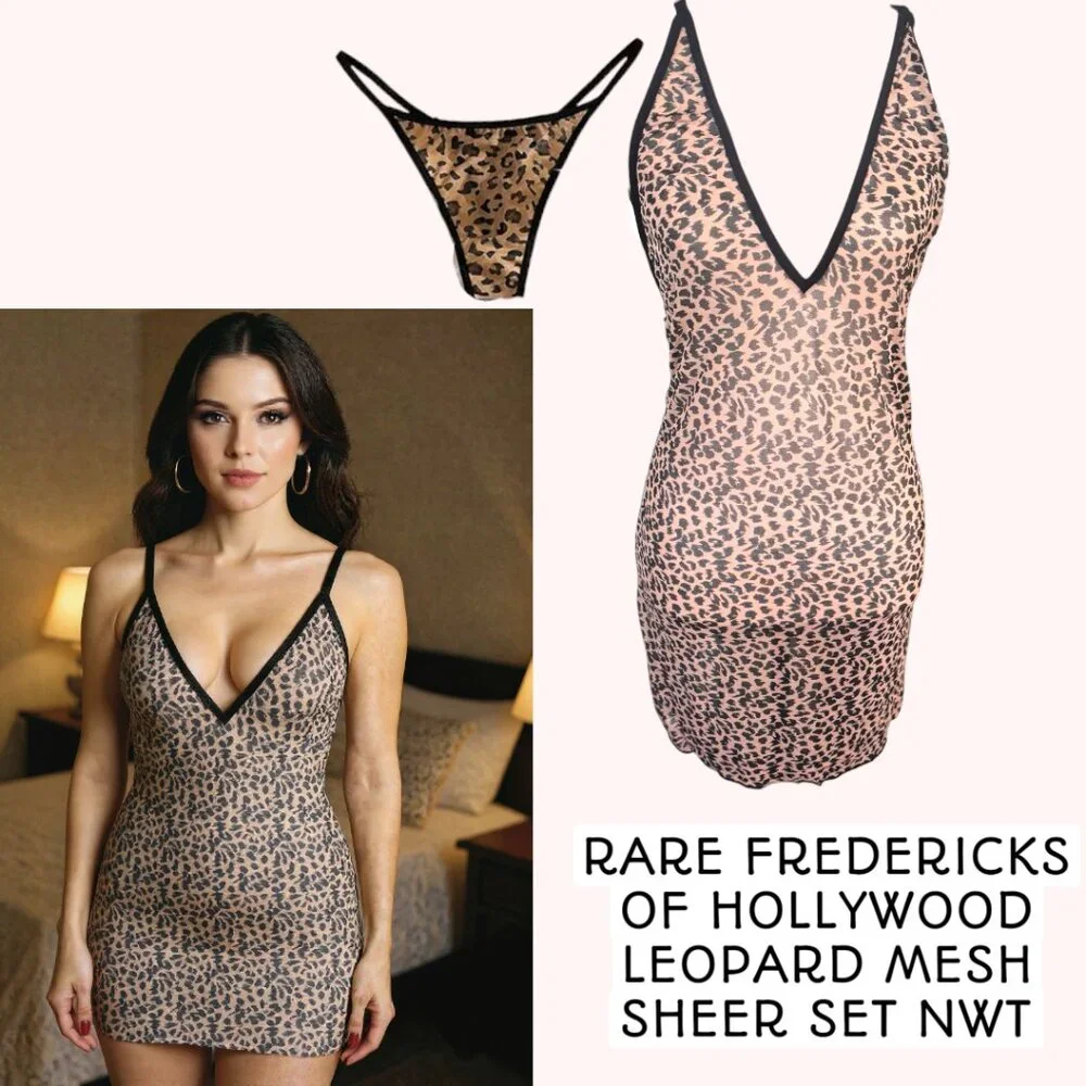 RARE HTF FREDERICK'S OF‎ HOLLYWOOD LEOPARD CHEETAH SHEER SET NWT